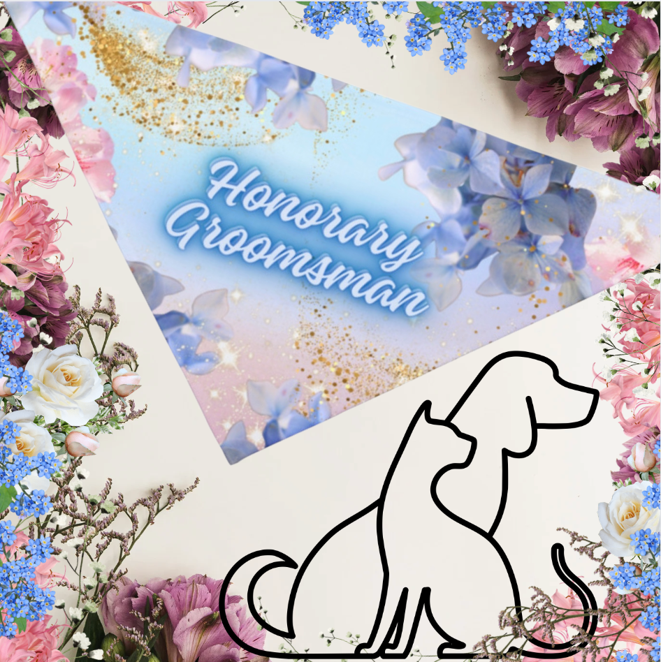 Blue Floral "Honorary Groomsman" Pet Bandana, Bridal Shower Engagement Partywear, Pet Lover Bride Groom Gift, CatLady Dog Mom Gift