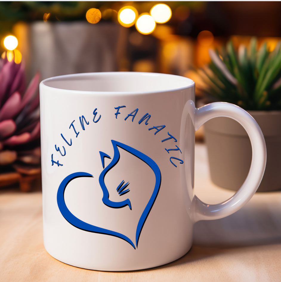 Feminine and Simple "Feline Fanatic" Cat Lover Coffee Mug, Great Gift for Pet Lover Cat Mom, Ceramic, 11oz