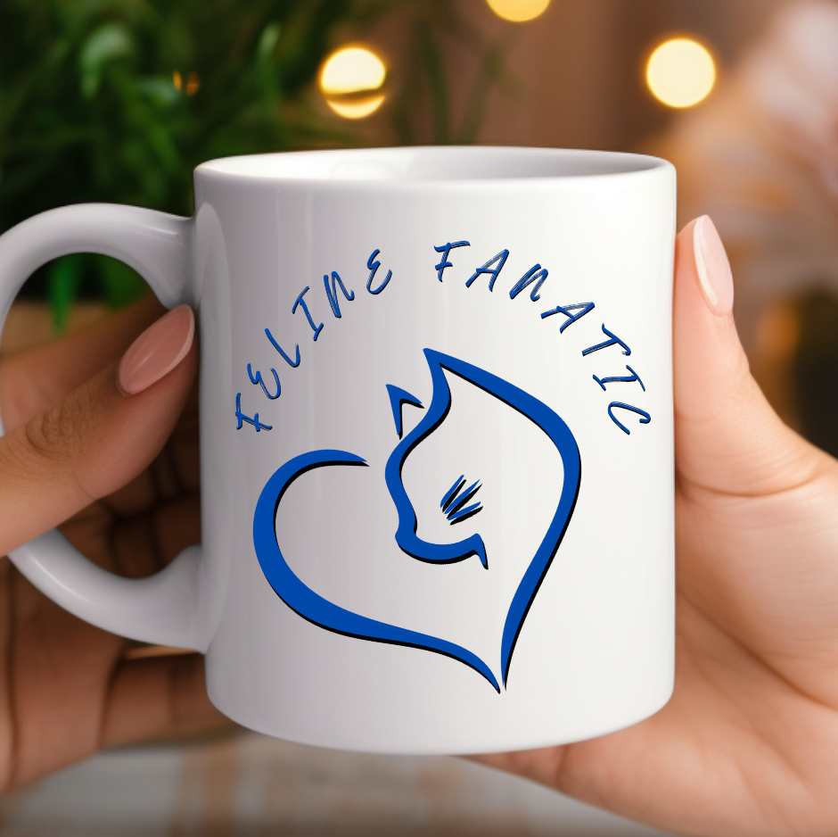 Feminine and Simple "Feline Fanatic" Cat Lover Coffee Mug, Great Gift for Pet Lover Cat Mom, Ceramic, 11oz