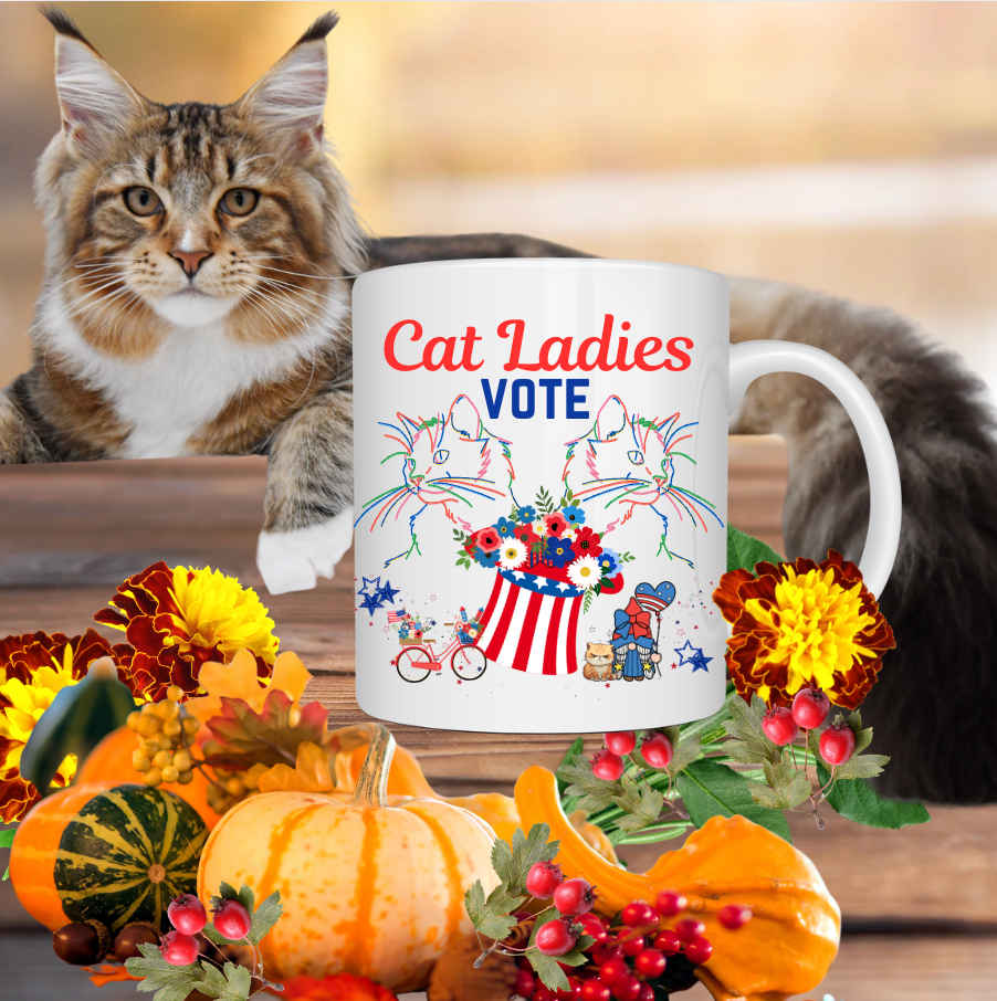 Large, Politely Political "Cat Ladies Vote" Coffee Mug, Unique, Colorful Cat Lover Design and Slogan, Perfect CatLady PetLover Cat Mom Mom Gift for Christmas and Birthdays, 15oz