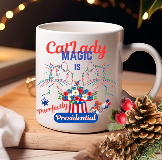 Supersized "Cat Lady Magic" Coffee Mug Has Unique "Purrfectly Presidential" Design and  Makes a Fun Political Statement Honoring CatLadies, Perfect Cat Lover Cat Mom Christmas Birthday Gift, 15oz