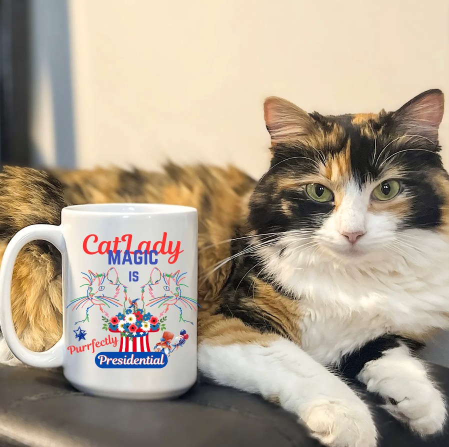 Supersized "Cat Lady Magic" Coffee Mug Has Unique "Purrfectly Presidential" Design and  Makes a Fun Political Statement Honoring CatLadies, Perfect Cat Lover Cat Mom Christmas Birthday Gift, 15oz