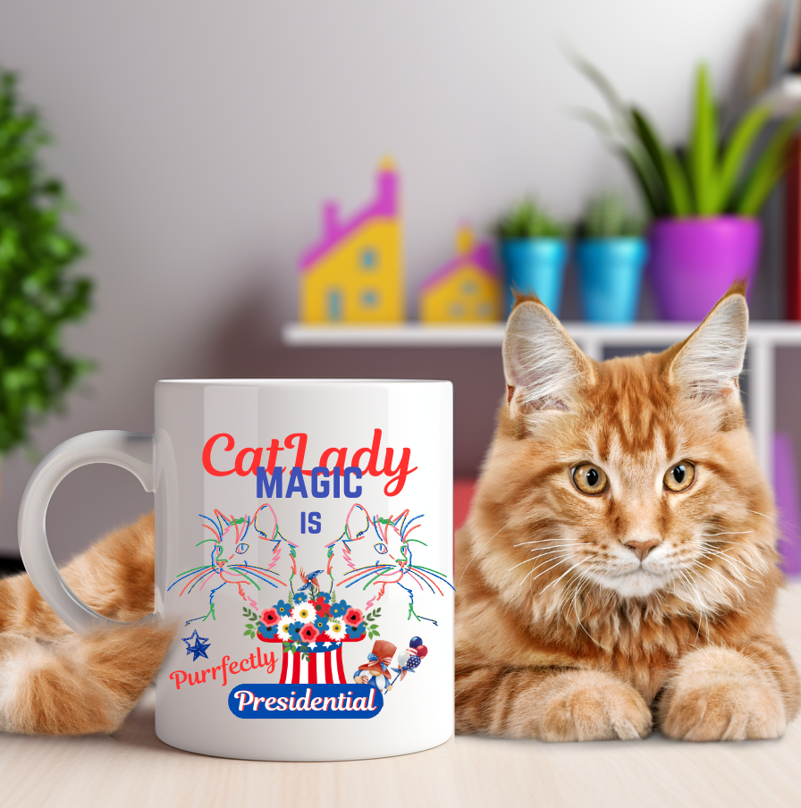 Supersized "Cat Lady Magic" Coffee Mug Has Unique "Purrfectly Presidential" Design and  Makes a Fun Political Statement Honoring CatLadies, Perfect Cat Lover Cat Mom Christmas Birthday Gift, 15oz