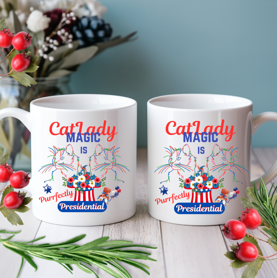 Supersized "Cat Lady Magic" Coffee Mug Has Unique "Purrfectly Presidential" Design and  Makes a Fun Political Statement Honoring CatLadies, Perfect Cat Lover Cat Mom Christmas Birthday Gift, 15oz