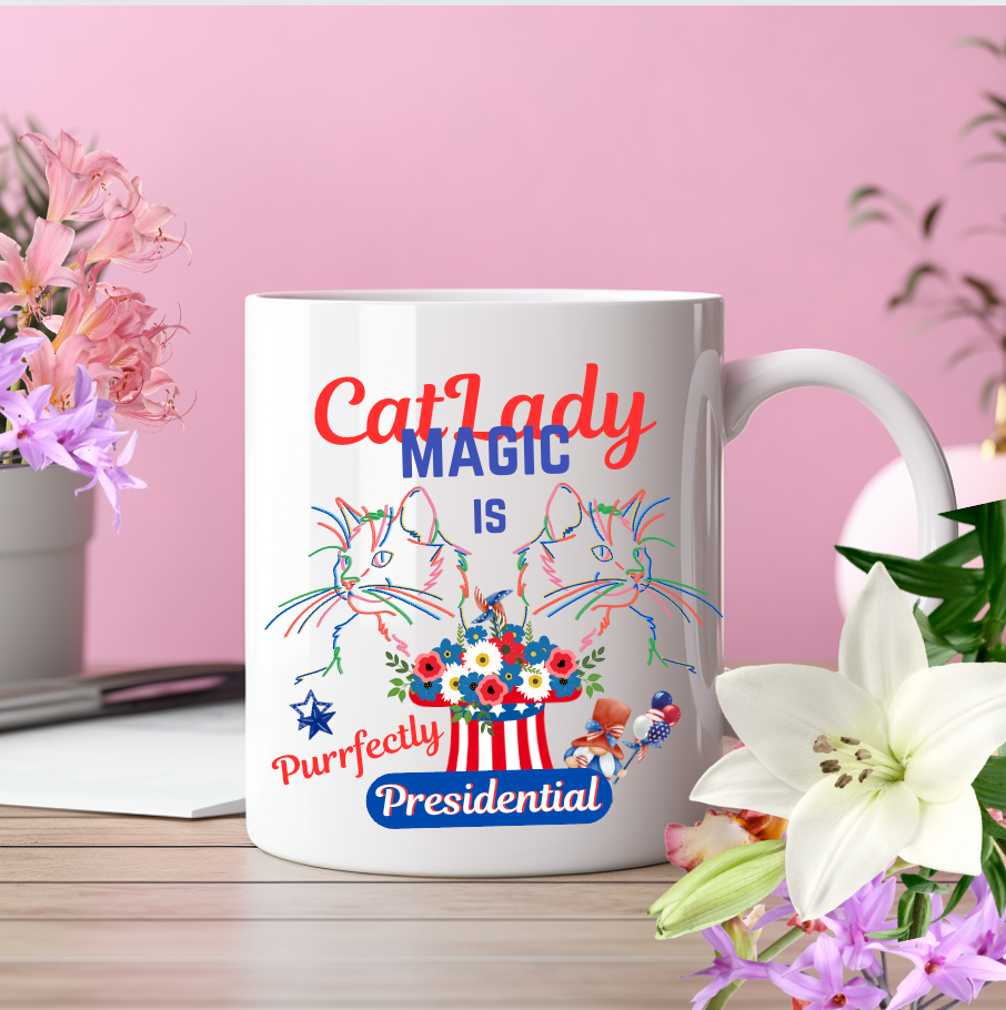 Supersized "Cat Lady Magic" Coffee Mug Has Unique "Purrfectly Presidential" Design and  Makes a Fun Political Statement Honoring CatLadies, Perfect Cat Lover Cat Mom Christmas Birthday Gift, 15oz