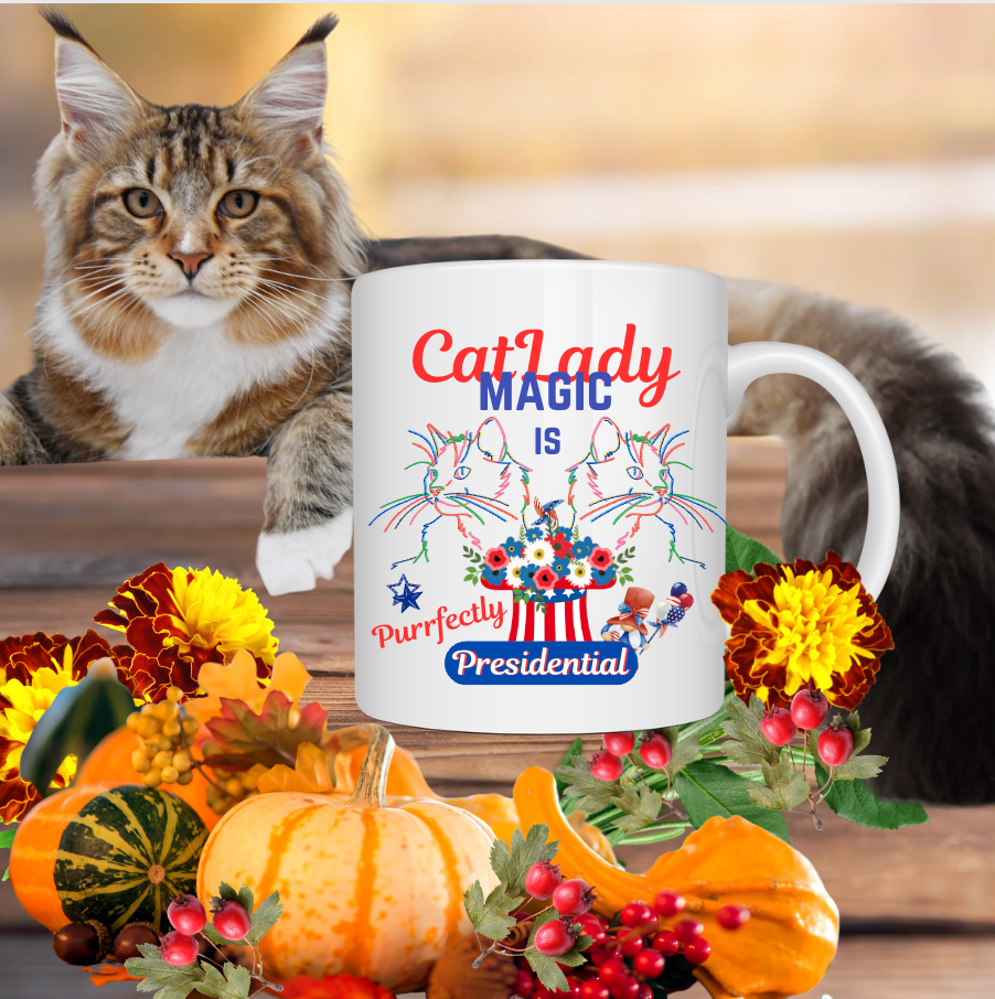 Fun Pet Lover Mug With Cute "CatLady PlantMom Got The Feline Vote" Design, Polite Political Humor, Pet Lover Plant Lover Mom Christmas Gift, 15oz