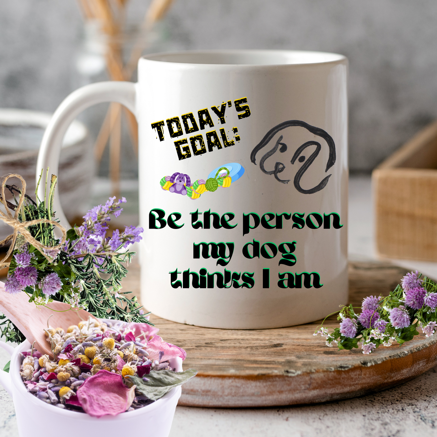 Playful DogMom Mug Sets A Daily Goal With Its "Be The Person My Dog Thinks I Am" Slogan, Holiday Birthday Dog Lover Gift, White Ceramic, 15oz