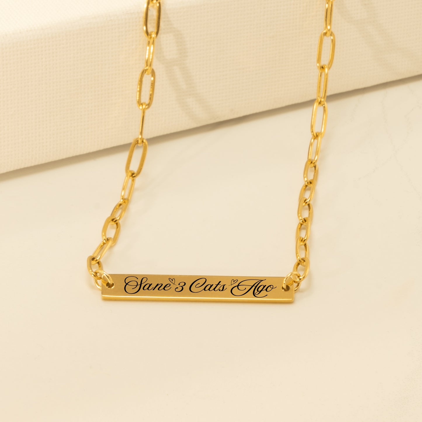SANE 3 CATS AGO Cat Lover Necklace With Paperclip Chain Available in Gold, Rose Or Silver