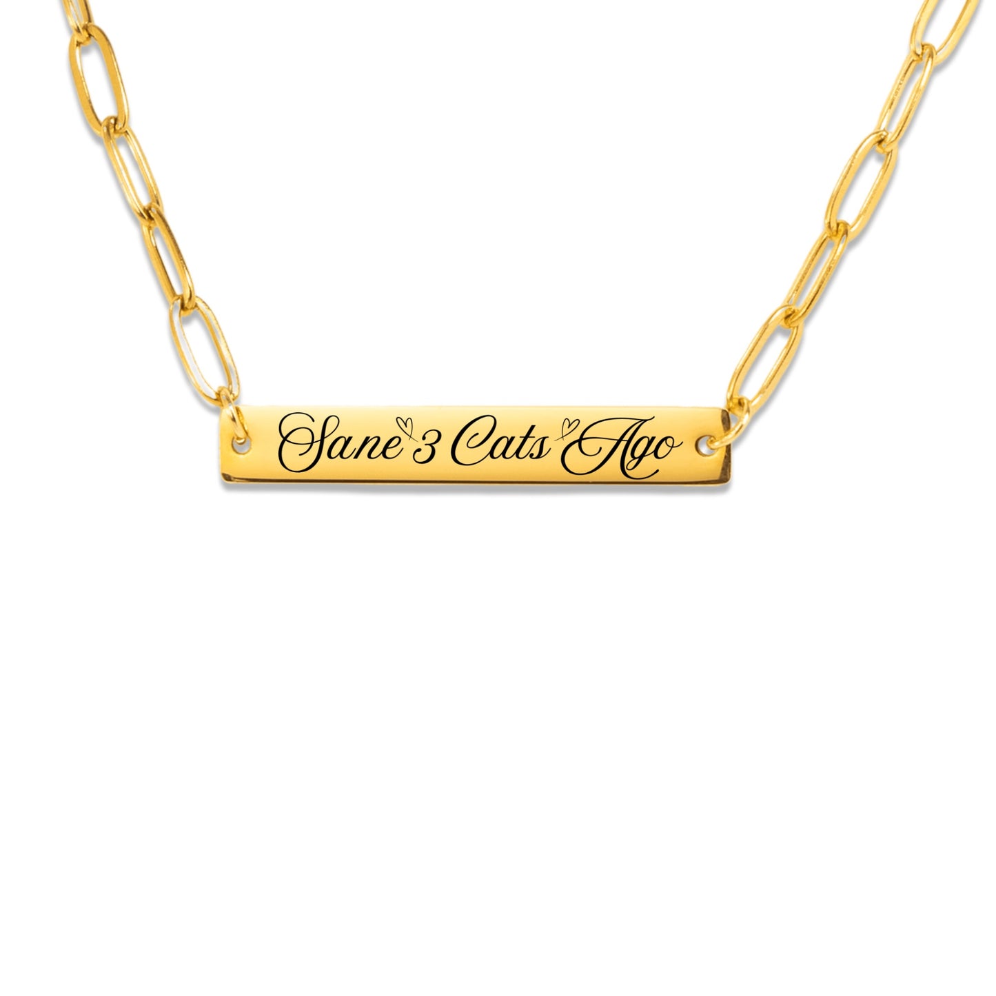 SANE 3 CATS AGO Cat Lover Necklace With Paperclip Chain Available in Gold, Rose Or Silver